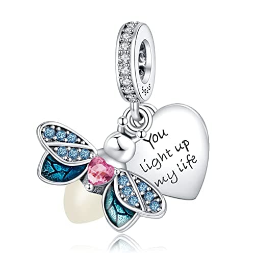 Amuefer 925 argent charms bracelet collier pendentif perles charmé papillons, amour, cadeaux pour mère anniversaire, tor — B-Lucciola fosforescente