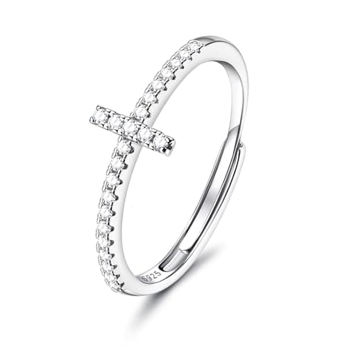 Adramata Bague Argent 925 Femme Recycled Empilables Mariage Empilables Bague Promesse Femme Argent 925 Recycled — Croix