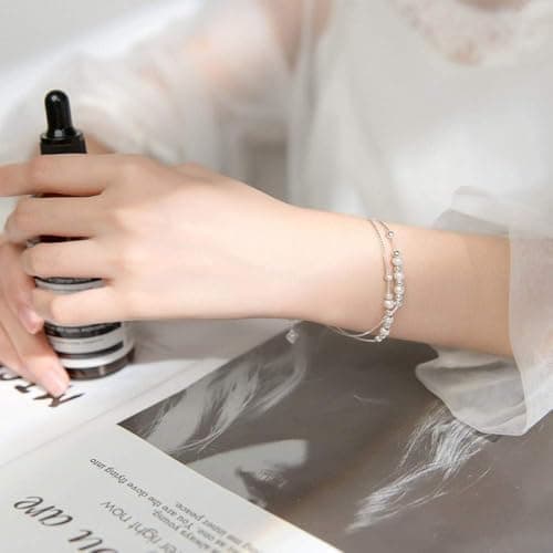 Bracelet Argent Sterling 925 Femme Givrée Brillante Amitié Double Couche Réglable Anniversaire Femme Cadeau Bijoux