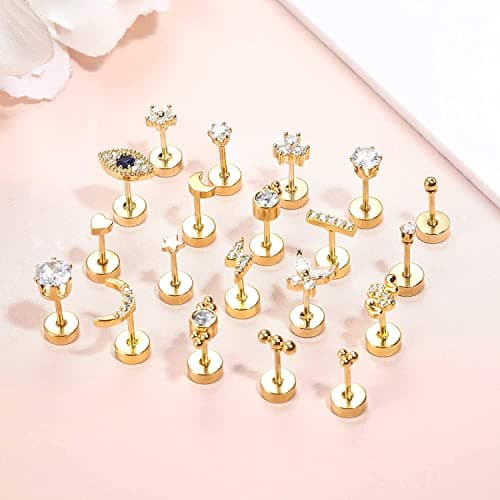 Adramata 20Pcs Acier Inoxydable Petite Boucles D'Oreilles 20G pour Piercings Cartilage Tragus Daith Hommes et Femmes Vis
