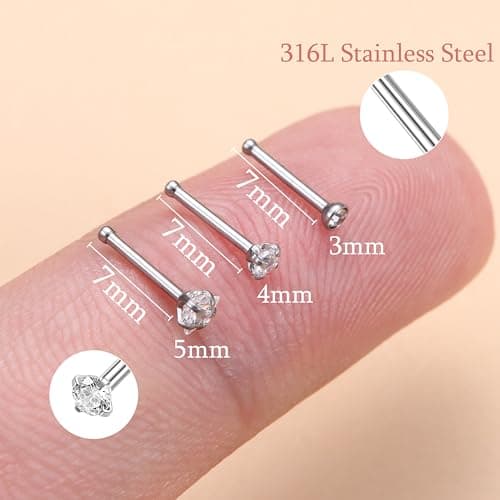 LOLIAS Piercing Nez Acier Chirurgical Femme Screw Piercing Nez Diamond CZ Nostril Piercing Standard 100