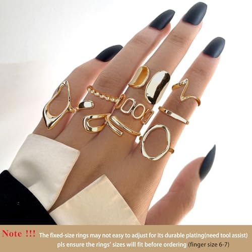 LOLIAS Or Plaqué 18K Rétro Bagues Femmes Filles Épais Ouvert Dôme Réglable 9 Pièces Ensemble Élégant Accessoire