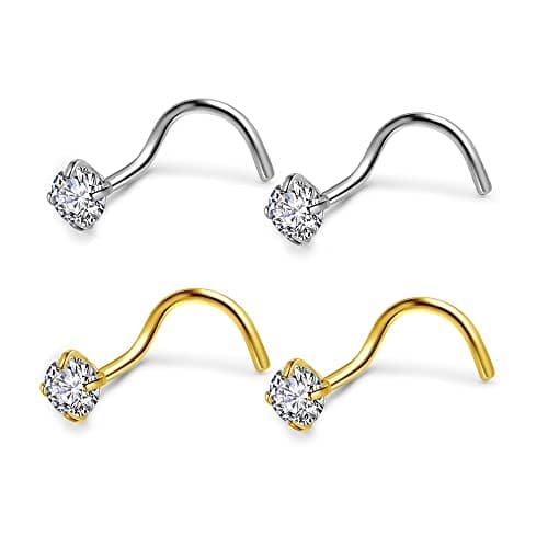 PiercingJ - Anneau Boucle de Nez Septum Acier Inoxydable | Bijoux de Corps Zircon Cristal Arc Courbe Spirale | Hommes et — 4pcs/Set