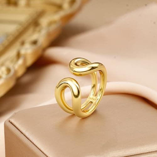 Bague Or Bague Grosse Remplie d'Or 14 Carats Femme Déclaration Épaisses Empilables Double Couche Pouce Ouvert Bijoux en
