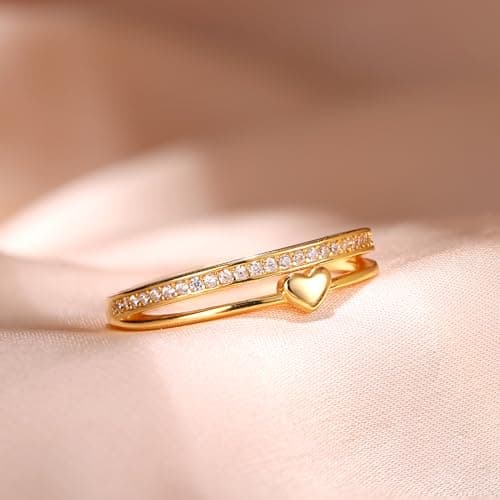 Adramata Bague Argent 925 Femme Reglable Cligée Or 14K Empilablediamond Feminine Bague de Fiancailles Promesse Mariage B