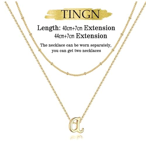 Collier DOUBLE TINGN Or 14K, Pendentif PERSONNALISÉ Lettre A-Z, Idée CADEAU Anniversaire Fille, Fête des Mères, Saint Va