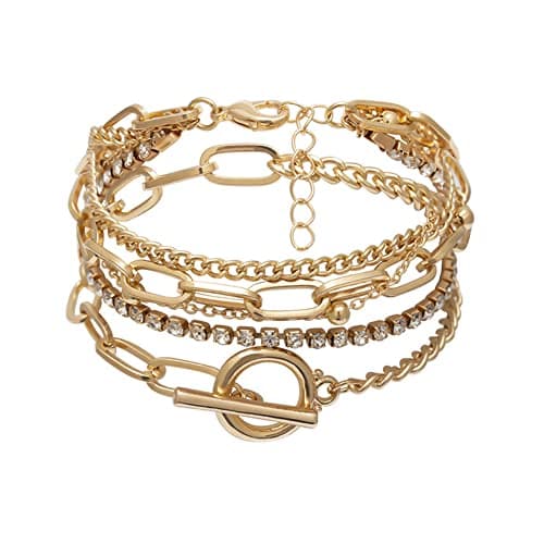 bracelets ShiQiao dorés pour femmes - Bohème glittering accessory - Lot de 5 bracelets cristal et métal