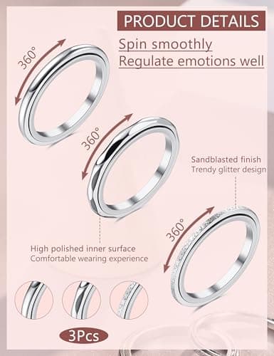 Adramata Anti Stress 3 Pces Bague Femme Acier Inoxydable pour Homme 316L Bague Spinner Recycled Claim Standard 100