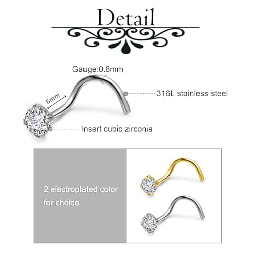 PiercingJak Perforation Nez Acier Chirurgical Strass | Bijoux de Corps pour Femmes | Accessoires de Perforation de Nez O