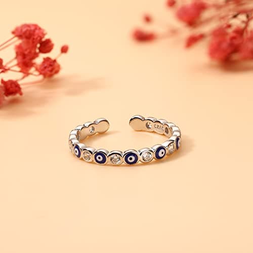 Adramata Bagues en Argent Sterling 925 Bleu Mauvais Œil Protection pour Femme Mode Hamsa Bijoux Reglables Recycled