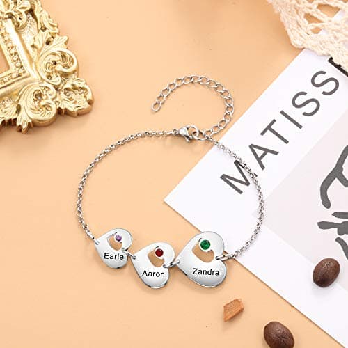 Bracelet Personnalisé Lorajewel Coeur Femme Prenoms Stone Bijoux Noël Saint-Valentin Cadeaux Mères Filles
