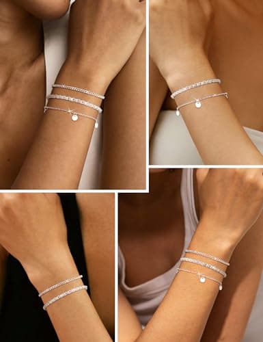 Bracelets Femme Argent 925 Empilables Fermoir Réglable Bijoux Élégants avec Boîte Cadeau