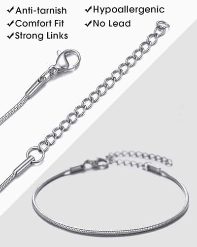 KGDUYC Bracelet Argent Femme Homme Fermoir à Homard Chaîne Serpent Réglable Cadeau avec Boîte Bijoux Personnalisables 2