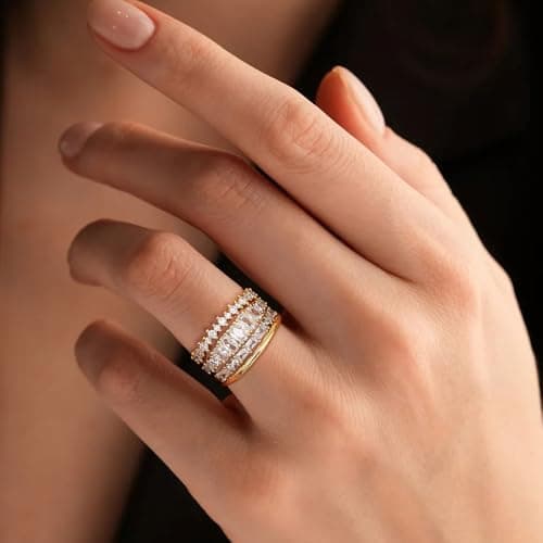 Chriscoco Or Bague Femme 14K Plaqué Zircone Cubique Lot 4 Pc with Presentation Box