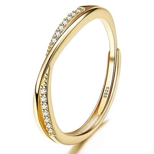 JeweBella Bague Femme Minimaliste en Argent 925 Ortie Réglable Argent/Or/Or Rose pour Mariage Fiançailles Anniversaire — B:or