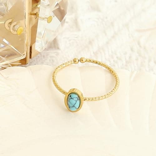 Nami Circulaires Boho en Or Femmes Anneaux Ouverts Réglables Plaqué Or Pierre Précieuse Ovale Turquoise women Boho Jewel