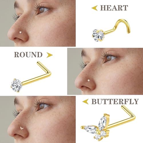 Milacolato Piercings Nez en Acier Chirurgical Clicker pour Femme en L et Spirale Or Argent 20G/18G Anneaux de Piercing a