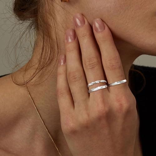Aidenn - Bague en argent 925 Oxyde de zirconium cubique pour femme - Bague de fiançailles réglable et empilable - Lot de