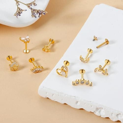 Adramata Piercings Or Argent Boucles d'Oreilles pour Femmes Tragus Helix Lune Piercings Recycled Standard 100