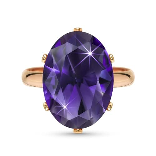 Linawe Bague Ajustable en Diamant Synthétique Moissanite pour Femme, Grande Bague en Cuivre en Trois Nuances d'Or, Or Ro — Or rose,Février