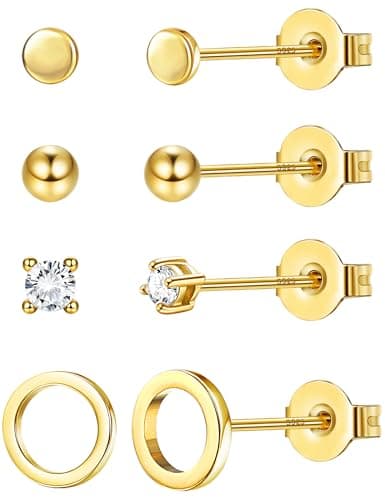 Adramata Boucles d'Oreilles Femme Argent 925 Hypoallergéniques | Cartilage Piercing Homme Argent/Or/Or Rose Recycled Cla — Or 14K