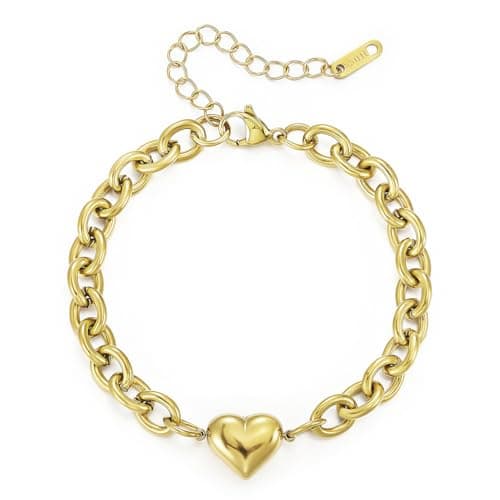 Emibele Bracelet en Forme de Cœur Exquis pour Femmes, Bijoux en Acier Inoxydable Filigrané, Chaîne Gravable avec Fermetu — Cœur solide