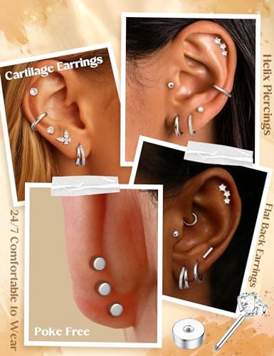 Adramata Boucles d'Oreilles Femme Or Argent Hypoallergéniques Boucle d'Oreille Acier Inoxydable Clous Petites Creste Pie