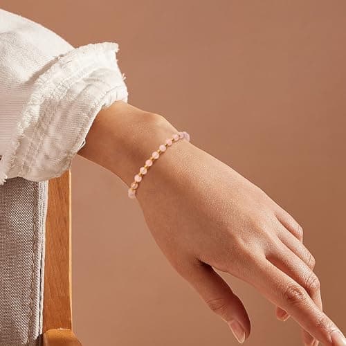 Bracelet Naturel en Pierre de 5MM Plqué Or pour Femme Bracelet Bohème en Acier Inoxydable de 3MM pour Femme Bracelet en
