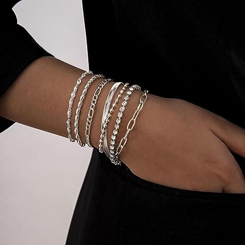 Adramata 7 Pcs Chaîne Bracelets Acier Inoxydable Femme pour Femmes Adultes Événements Formelles Réglables CSAO Format St