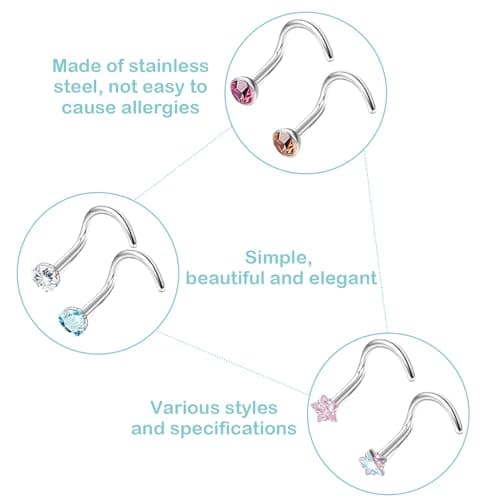 DGUSO Ensemble de bijoux pour piercing du nez, bijoux unisexes, 29 pièces 20G anneaux de nez courbés