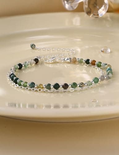 Bracelet Pierre Naturelle Femme Argent 925 Ajustable Empilable Or/Argent pour Cadeau Femme
