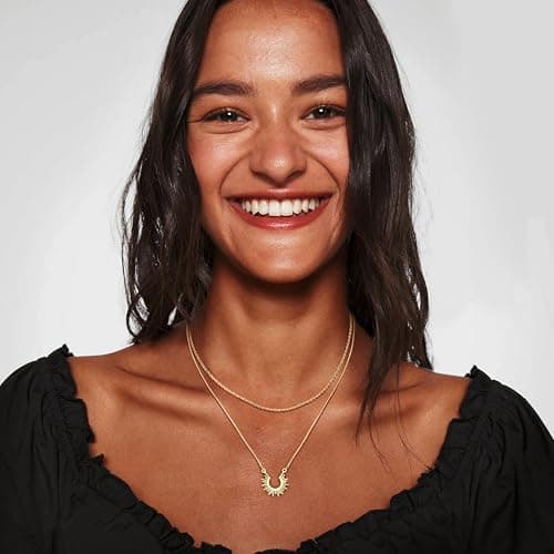 Collier Or Femme Plaqué 14K Pendentif Soleil Résistant à l'Eau Cadeau Femmes Filles