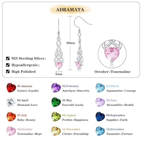 Adramata Boucles d'Oreilles Femme Argent 925 Pierre de Naissance Cœur Vintage Fantaisie
Adramata Boucles d'Oreilles Femm