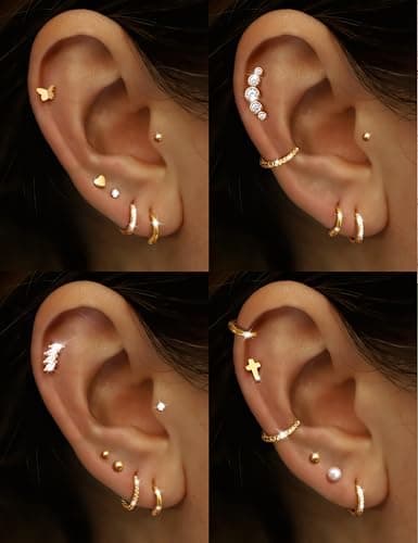 Adramata Or et Argent Boucles d'Oreilles Femme Hypoallergéniques Piercings Tragus Helix