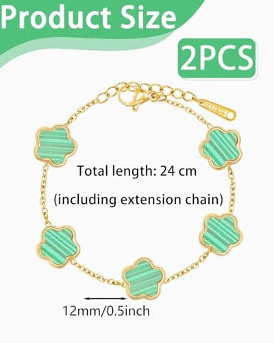 ZEXIJOW Lot de 2 bracelets trèfle cinq feuilles or 18 carats luxe femme, porte-bonheur personnalisé idéal fête des mères