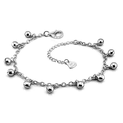 Bracelet Dankadi en 925 argent classique bohème avec chaîne maillons clochette et pendantes grelot pour femme 20CM régla