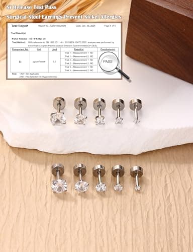 Adramata Acier Inoxydable CZ Boucles D'Oreilles Femme Homme Piercing 316L Acier 5 Paires Recycled Claim Standard 100