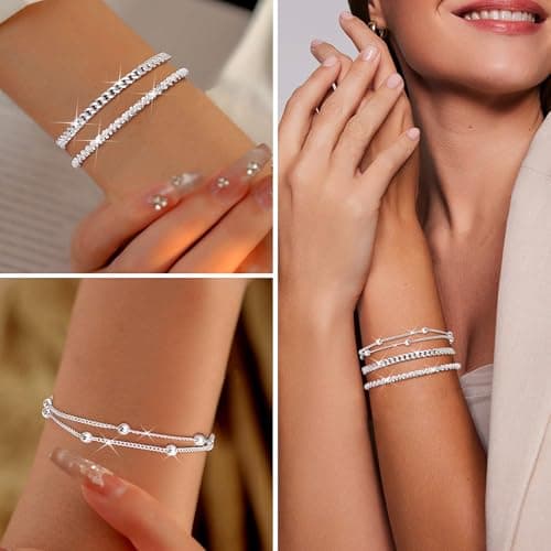 JeweBella Bracelet Femmes Argent 925 Réglable Empilable Fantaisie Étanche 3 Pièces Fermoir Tromboneженщиныbraceletargent