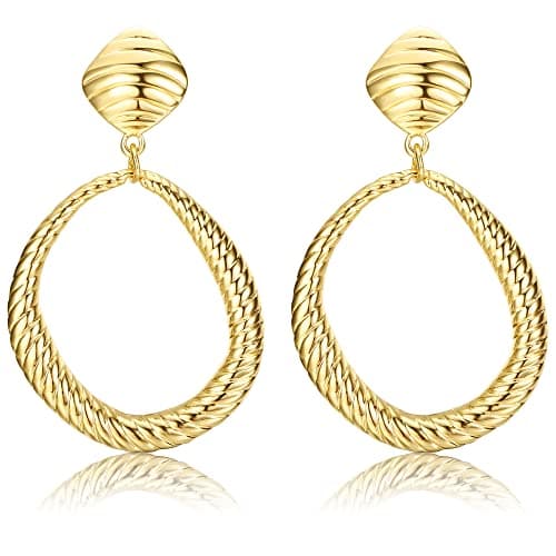 Boucles d'Oreilles Femme Or Grandes Pendantes Martelées Geométriques