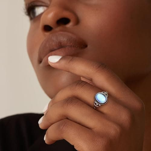 Milacolato Bague Pierre De Lune Ajustable Argent 925 Femme, Bague Triangle Celtique Zirconium Ovale Coeur Boîte Cadeau,