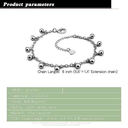 Bracelet Dankadi en 925 argent classique bohème avec chaîne maillons clochette et pendantes grelot pour femme 20CM régla