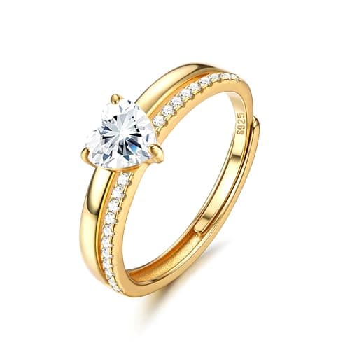 Adramata Bague Coeur Brillant CZ Plaqué Or 18K Femme Empilables Alliance Mariage Bague Promesse Reglable Pied 100 Recycl — Or