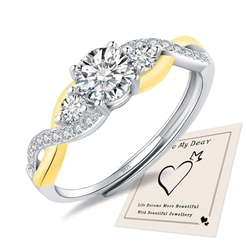 Bague argent sterling 925 HEESA pour femme - or rose, ajustable, corde tordue, bague de promesse, boîte-cadeau — Or