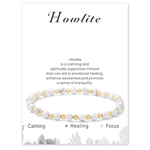 Bracelet Pierre Naturelle Uwiyo Femme 4mm Plqué Or Cristal Anniversaire Fête des Mères Noël — élastique-Howlite