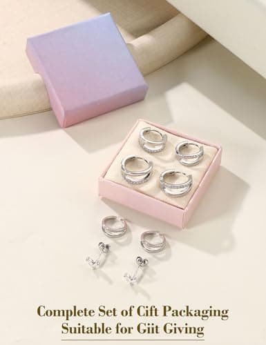 Adramata Hypoallergéniques pour Femme Boucles d'Oreilles Ear Cuff Cartilage Conch Tragus Piercing Oreille 4 Paires Argen