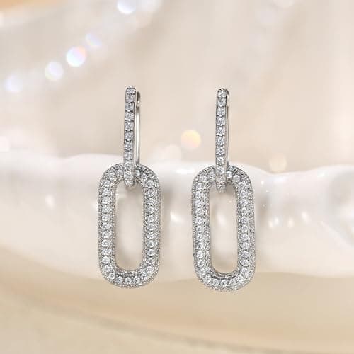 Milacolato Boucles d'Oreilles Convertibles Argentées avec Pavé de Zircon pour Femme Créoles Géométriques Plaquées Or 14