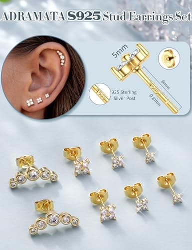 Adramata Boucle d'Oreille Argent 925 Femme Hypoallergène Pierreuses Piercings Oreille Tragus Helix Cartilage Femmes Bouc