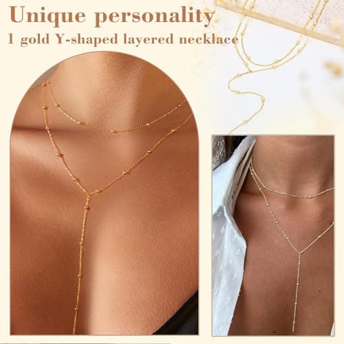 Auiremrti Chaîne longue en Y en or/argent pour femmes - Bijoux simples et élégants - Ensembles de chaînes femmes - Colli