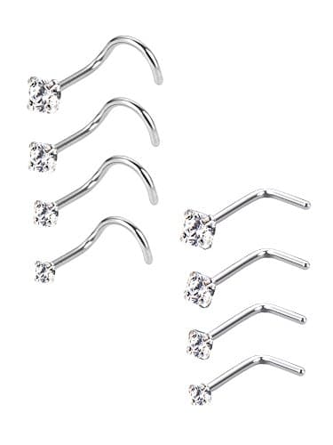 Mudder Anneaux de Nez Courbés en Acier Inoxydable avec Oxyde de Zirconium 8 Piècespour Corps et Lien Forme Bijoux Pierci