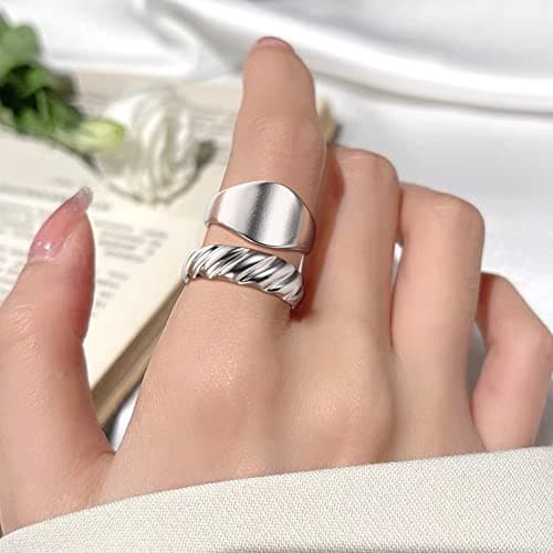 Bague Argent Acier Inoxydable LOLIAS pour Femmes - 16 Pièces Ouvert Réglable Vague Câlin Empilables Noeud Plume Orteil L